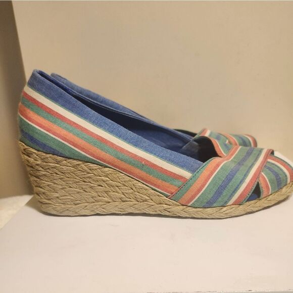 Lauren Ralph Lauren Cecelia Canvas Peep Toe Wedge Heel Espadrilles Sz. 8.5 $195 - Picture 6 of 9